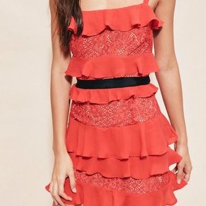For Love & Lemons Medium Red Ruffle Dress